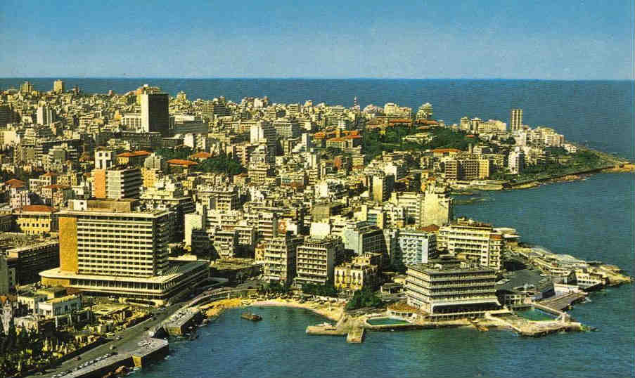 Aerial view of Beirut, Lebanon's coast, 1961